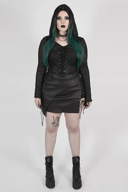 Women's Steam Irregular Personality Half Handsome Elastic Pu Leather Black Skirt wool skirt sturdy