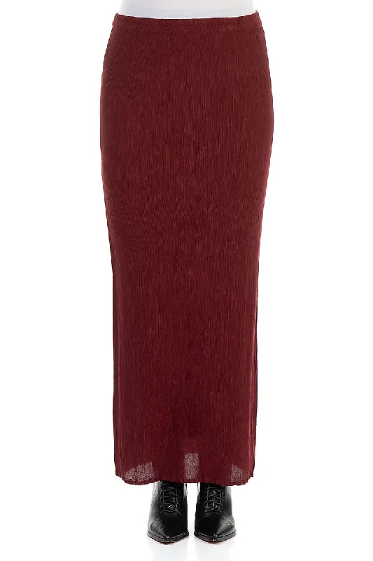 Fitted Crinkled Red Silk Viscose Maxi Skirt cashmere skirt fine