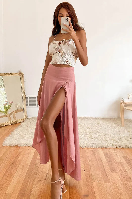 Flounces Irregular Midi Skirt chiffon skirt airy