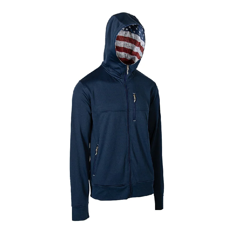 Full Zip Performance Hoodie | American Flag Hoodie with Hem Embroidery Detailed Premium