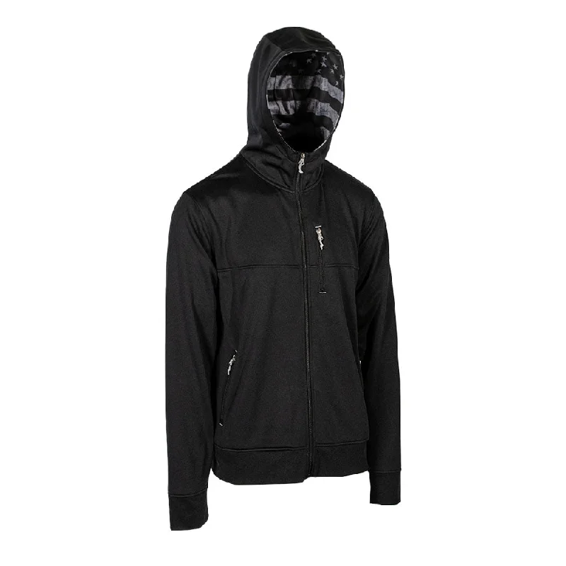 Full Zip Performance Hoodie | Blackout American Flag Hoodie with Frayed Bohemian Relaxed