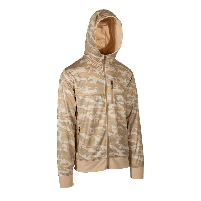 Full Zip Performance Hoodie | Desert Military Camo Hoodie with Hem Ribbing Snug Secure