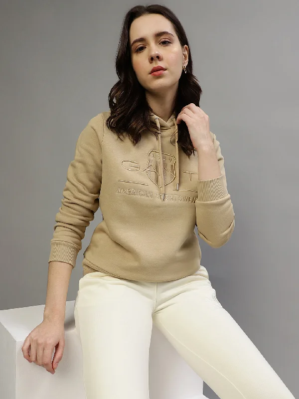Gant Women Embroidered Hooded Full Sleeves Sweatshirt Hoodie with Set-In Sleeves Structured Classic Gant Women Embroidered Hooded Full Sleeves Sweatshirt Hoodie with Set-In Sleeves Structured Classic