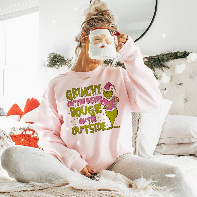 Grinchy On The Inside Bougie On The Outside Crewneck Sweatshirt Hoodie with Lining Warm Insulated