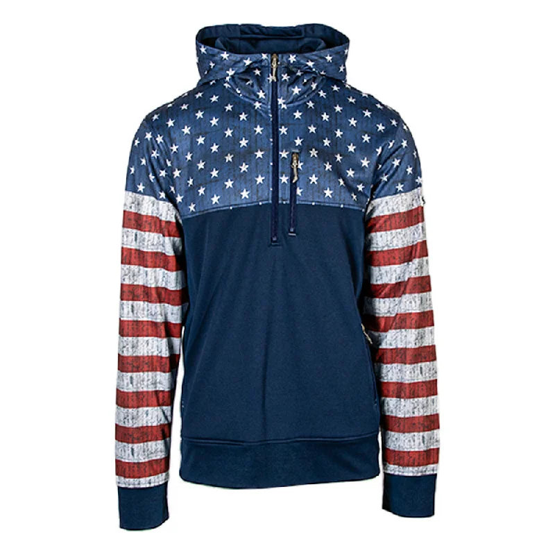 Half Zip Performance Hoodie | American Flag Hoodie with Hem Fringe Bohemian Relaxed