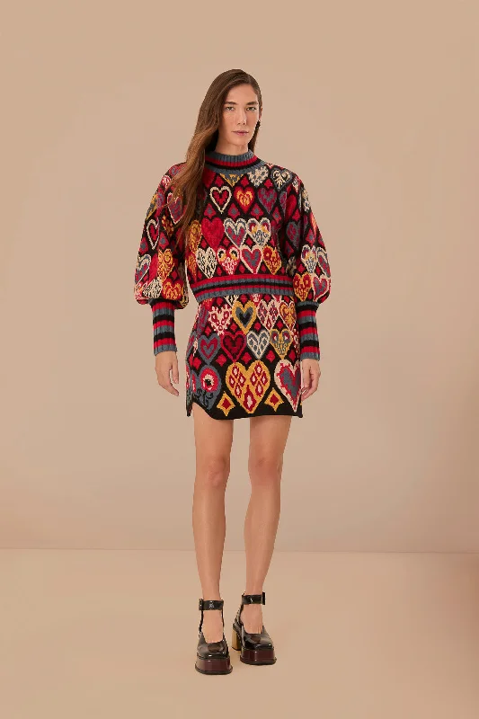 Black Hearts Ikat Knit Skirt cashmere skirt soft
