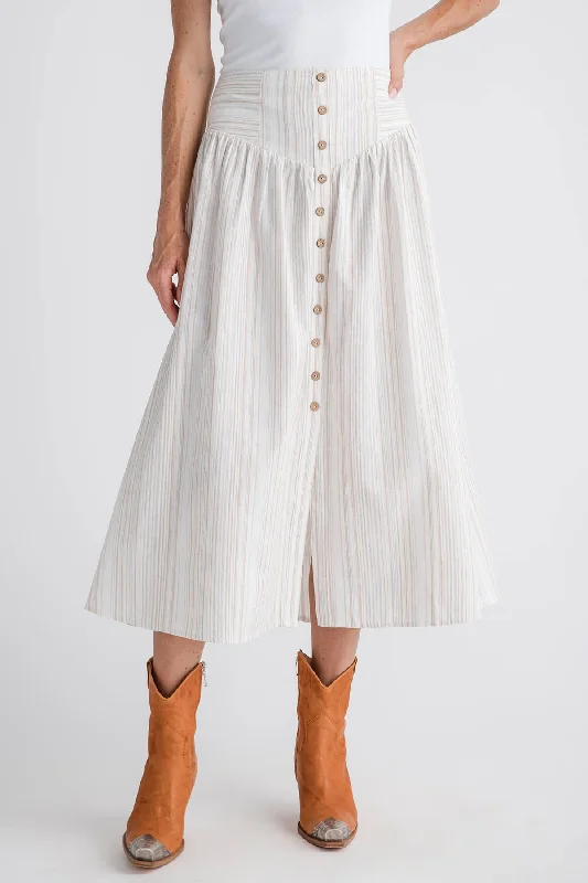Hem & Thread Button Front Striped Midi Skirt wool skirt warm