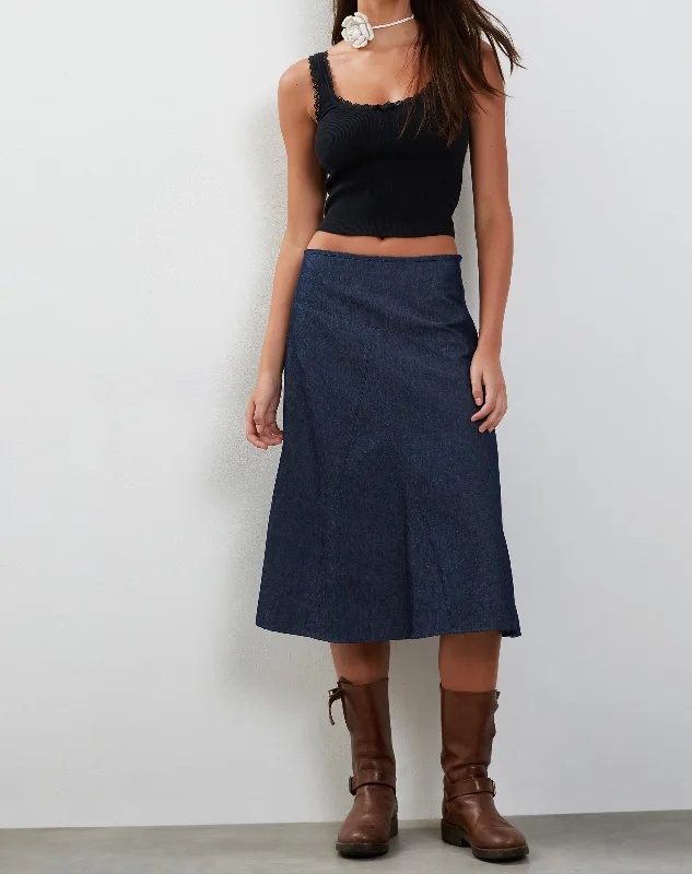 Imbrella Denim Midi Skirt in Dark Indigo linen skirt breathable