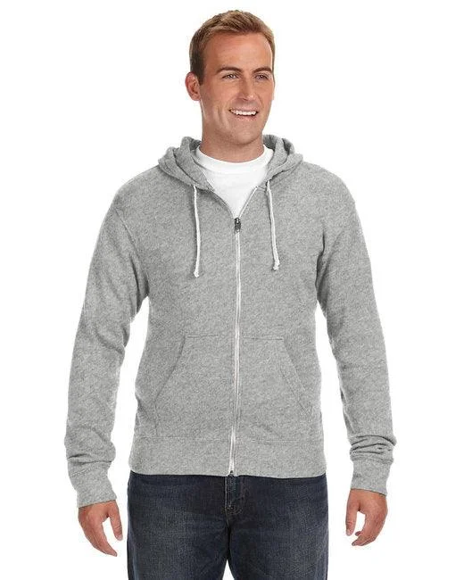J America Adult Triblend Full-Zip Fleece Hooded Sweatshirt JA8872 Hoodie with Hem Applique Textured Unique