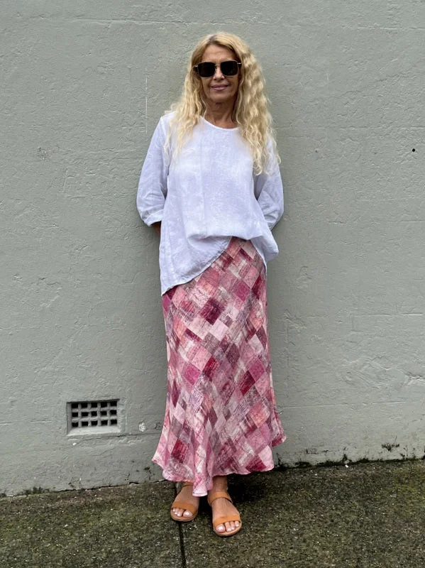 Jiva Midi Linen Prudence Skirt- Diamond Print silk skirt smooth