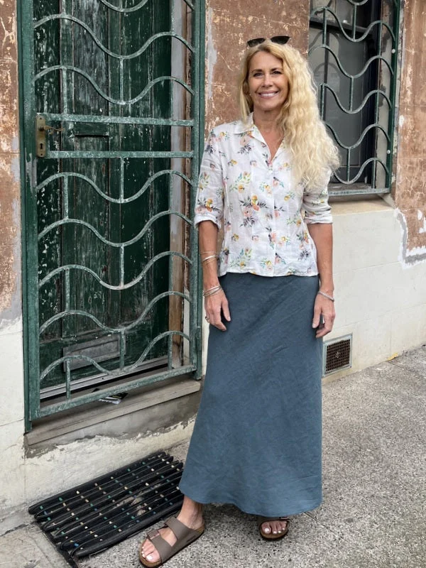 Jiva Midi Linen Prudence Skirt- Teal wool skirt warm