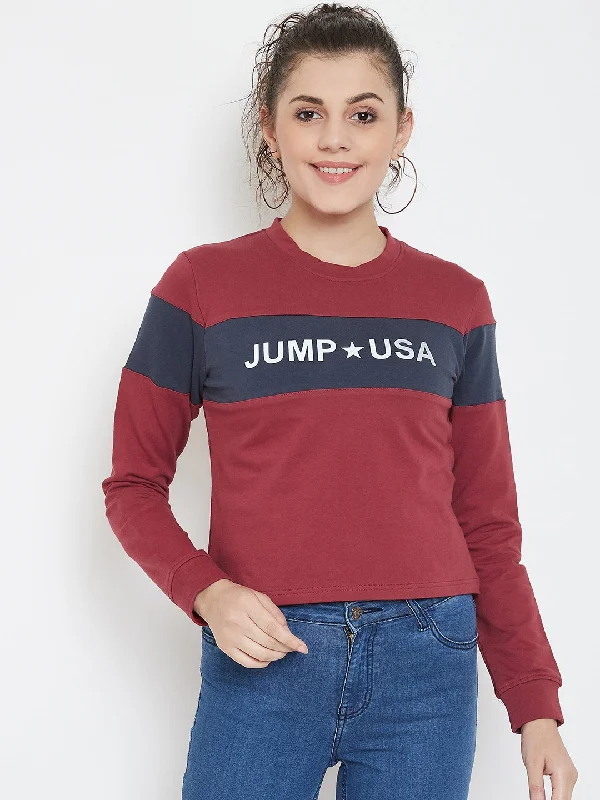 JUMP USA Women Solid Hooded Sweatshirt Hoodie with Puffed Sleeves Voluminous Trendy