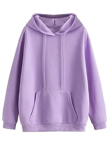 JUNEBERRY Women Sweatshirt with Hoodies, Fleece Material Full Sleeves Jumper Women Winter Wear, Hooded Neck Regular Fit Long Sleeve Womens Sweatshirt, Winter Wear for Women Lilac Hoodie with Puffed Sleeves Voluminous Trendy
