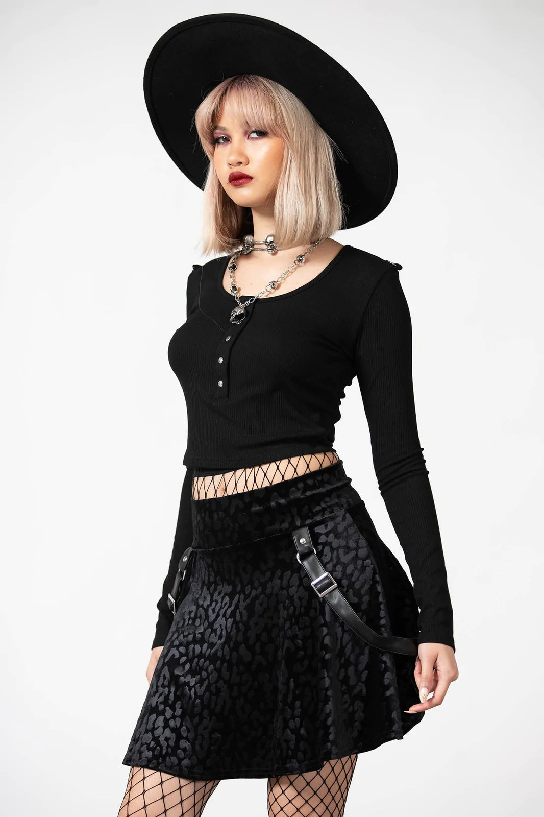 Kitty Pride Leopard Skater Skirt button skirt front