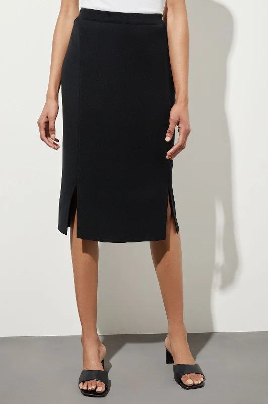 Knee Length Pencil Skirt - Front Slit Knit chiffon skirt floaty