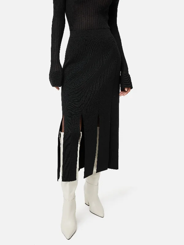 Knitted Split Hem Skirt | Black summer skirt style