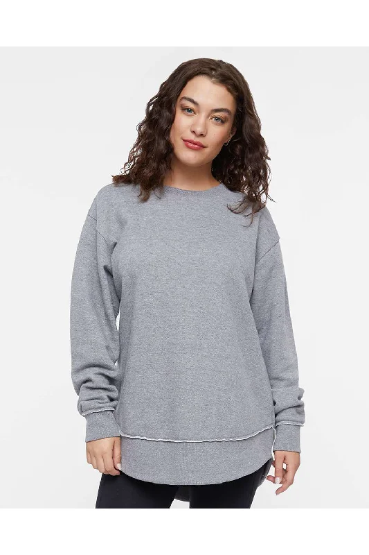 LAT Womens Weekend Fleece Crewneck Sweatshirt - Heather Granite Grey Hoodie with Contrast Stitching Detailed Premium LAT Womens Weekend Fleece Crewneck Sweatshirt - Heather Granite Grey Hoodie with Contrast Stitching Detailed Premium