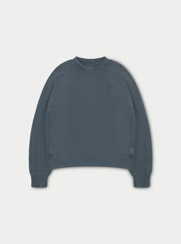 LAUNDERED CLASSICS SEAM DETAIL SWEATSHIRT - PETROL BLUE Hoodie Jacket Zipper Layering