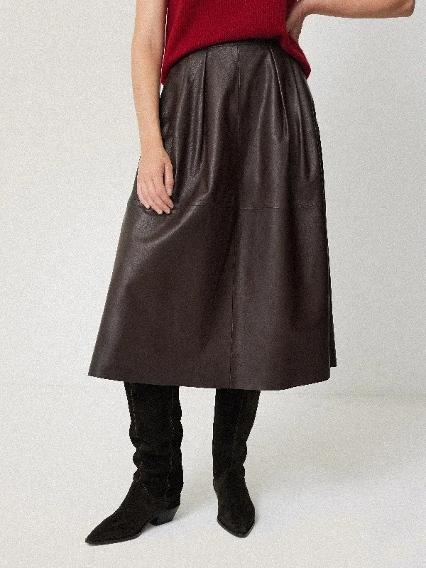 Leather Pleat Midi Skirt | Brown velvet skirt rich