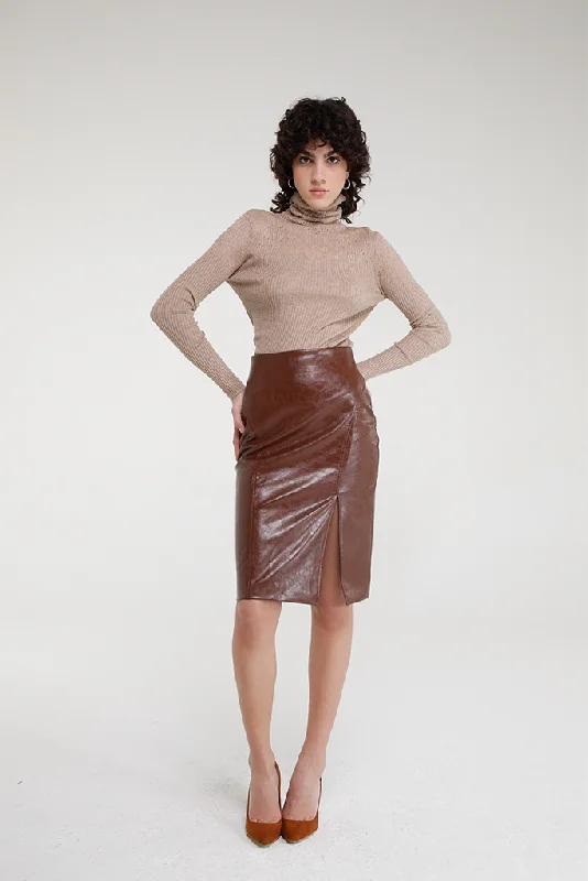 Leatherette skirt brown pencil skirt chic