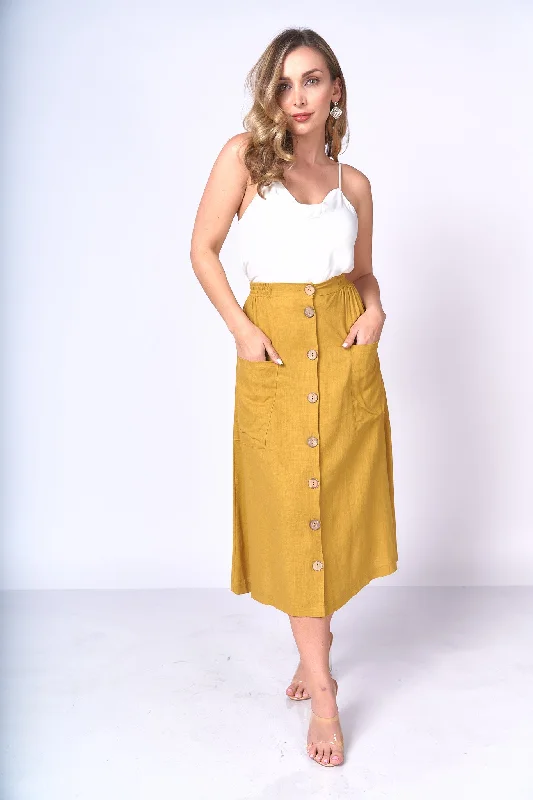 Linen Summer Midi Skirt low waist skirt