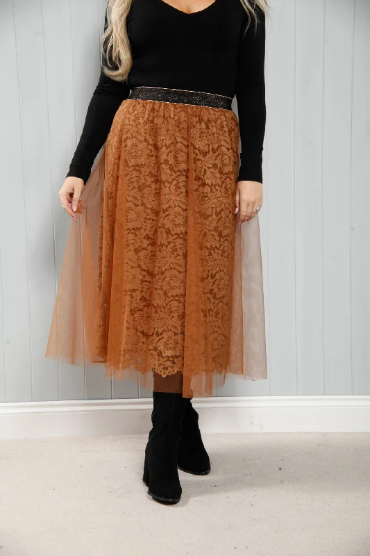 Lisa Lacey Skirt Burnt Copper lace skirt elegant