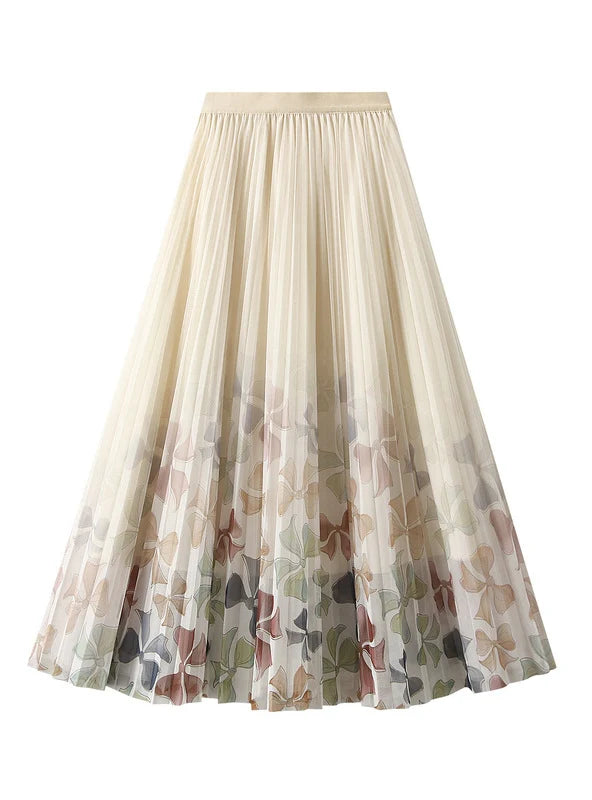 Long Printed Floral Mesh Skirt summer skirt style