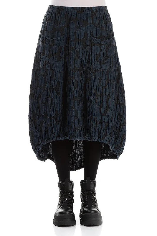 Longer Back Midnight Blue Circle Silk Linen Skirt denim skirt classic