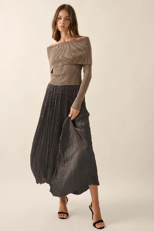 Luster for Life Pleated Textured Satin Maxi Skirt wool skirt warm