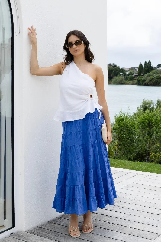 Lyrical Electric Blue Cotton Voile Multi Tiered Maxi Skirt athletic skirt fit