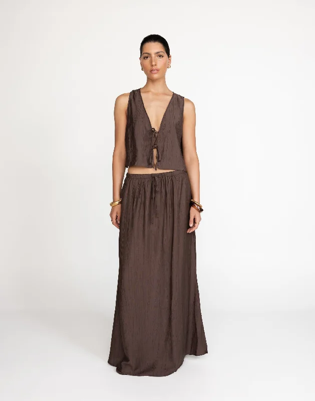 Madi Maxi Skirt (Chocolate) satin skirt smooth