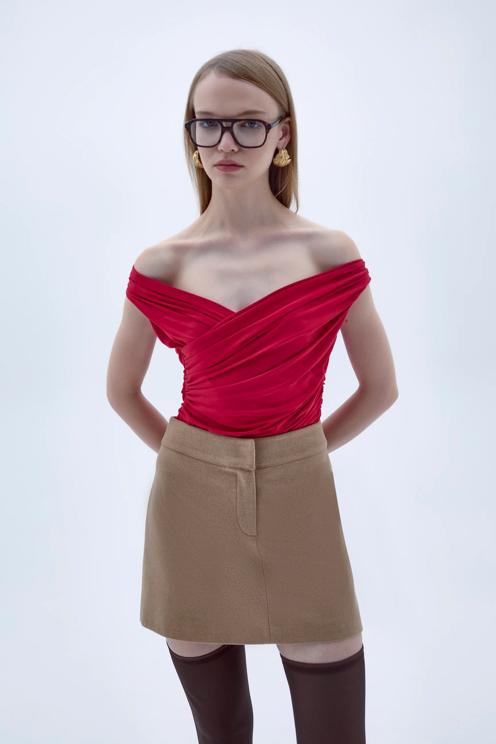 Marde Wool Mini Skirt in Beige chiffon skirt delicate