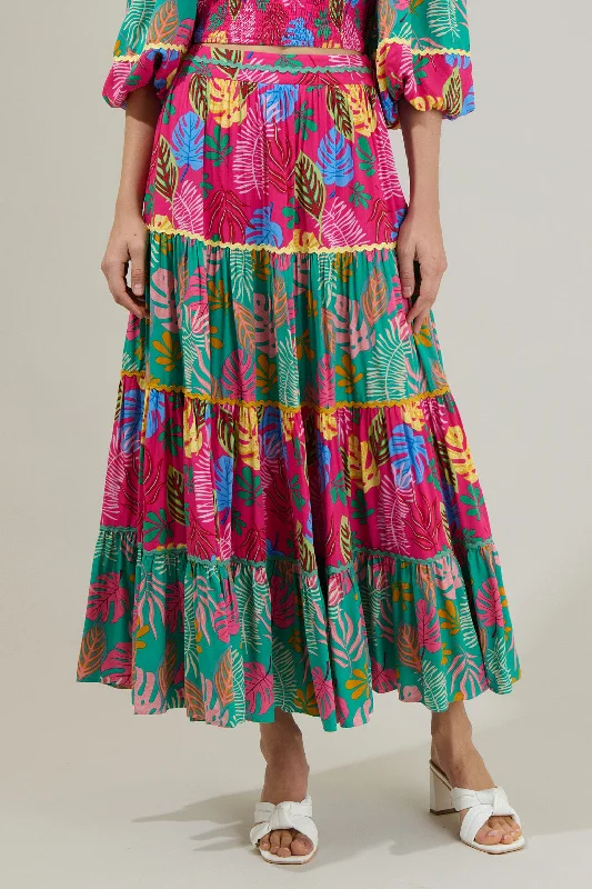 Marina Tropical Tiered Maxi Skirt cashmere skirt fine