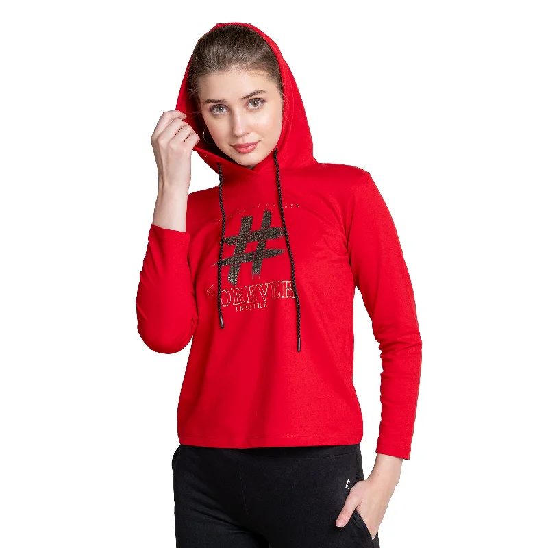 Maroon Long Sleeve Hashtag Hoodie For Ladies Hoodie with V-Neck Classic Versatile