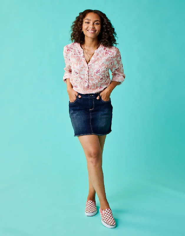 Maui Skirt: Dark Rinse leather skirt bold