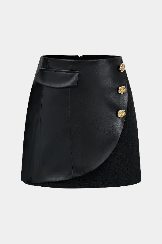 Faux Leather Button Mini Skirt cashmere skirt fine