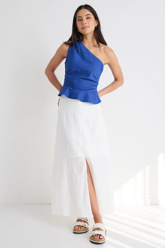 Mercy White Linen Button Front Aline Skirt summer skirt style