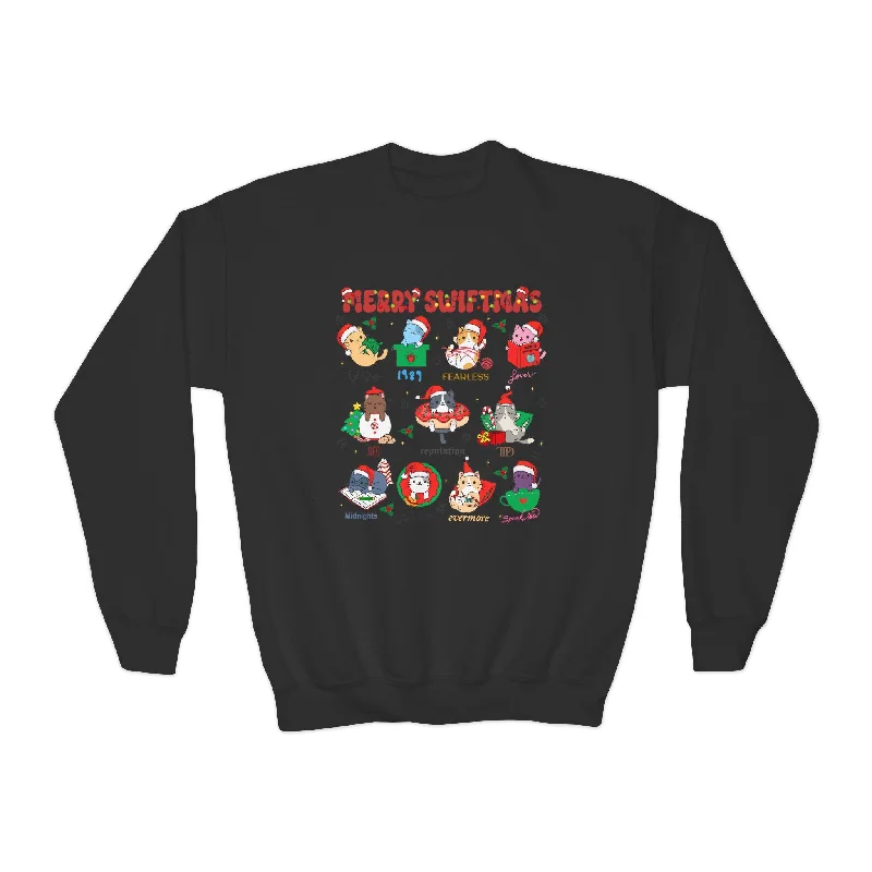Merry Swiftmas Cat Era Youth Sweatshirt Hoodie with Applique Textured Unique