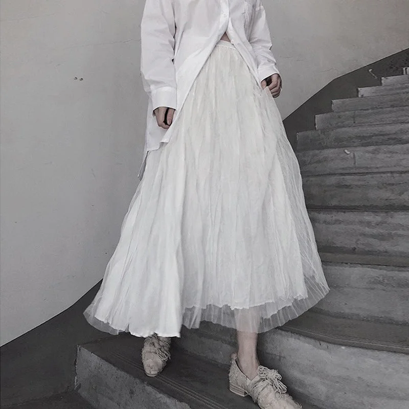 Mesh Pleated Long Skirt corduroy skirt durable