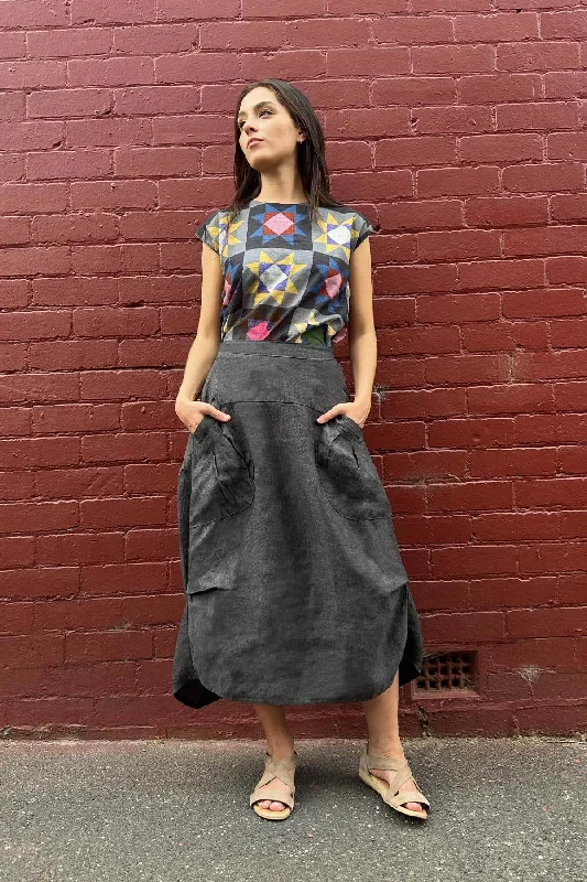 Milwaukee Alta Luxe Skirt Slate in Linen asymmetrical skirt cut