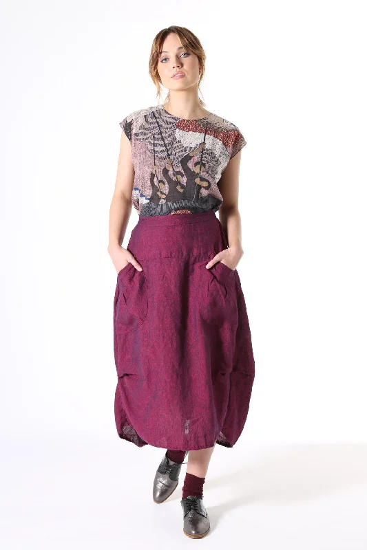 Milwaukee Rosa Linen Skirt Plum ribbed skirt waist