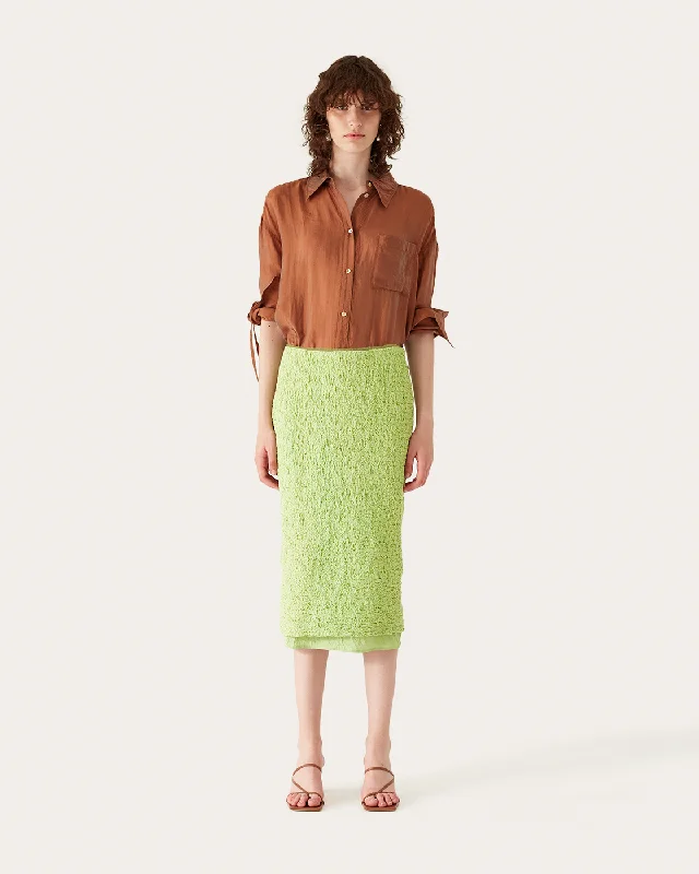 Mirren Skirt Cotton Blend Seersucker Acid Green wrap skirt elegant