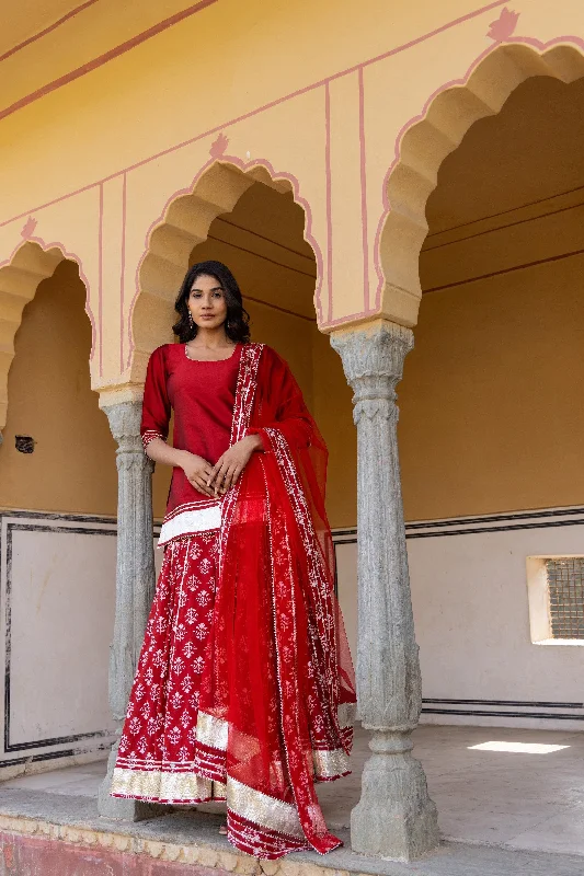 Women's Mirza Red Kurti Skirt Set - Pomcha Jaipur corduroy skirt durable