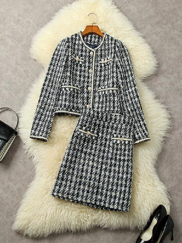 Multi-Pockets Vintage Tweed Skirt Suit corduroy skirt textured