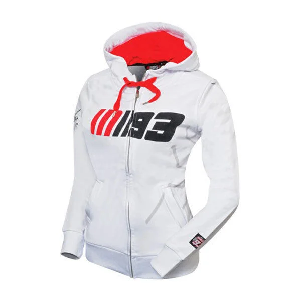 New Official Marc Marquez 93 White Womans Zip Up Hoodie - Mmwfl 617 06 Hoodie with Elastic Waist Stretchable Comfortable