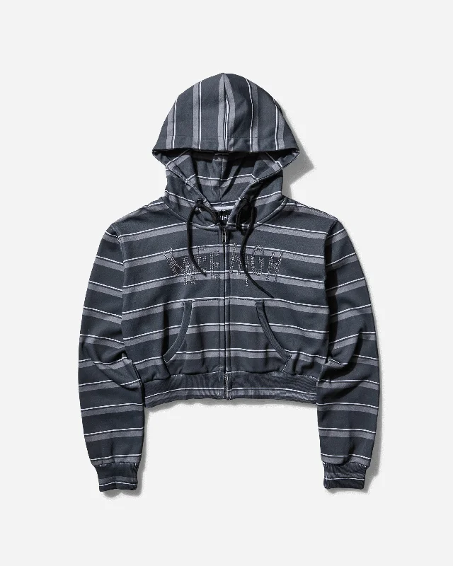 Women's Striped Knee High Hoodie Grey Hoodie with Button Classic Timeless