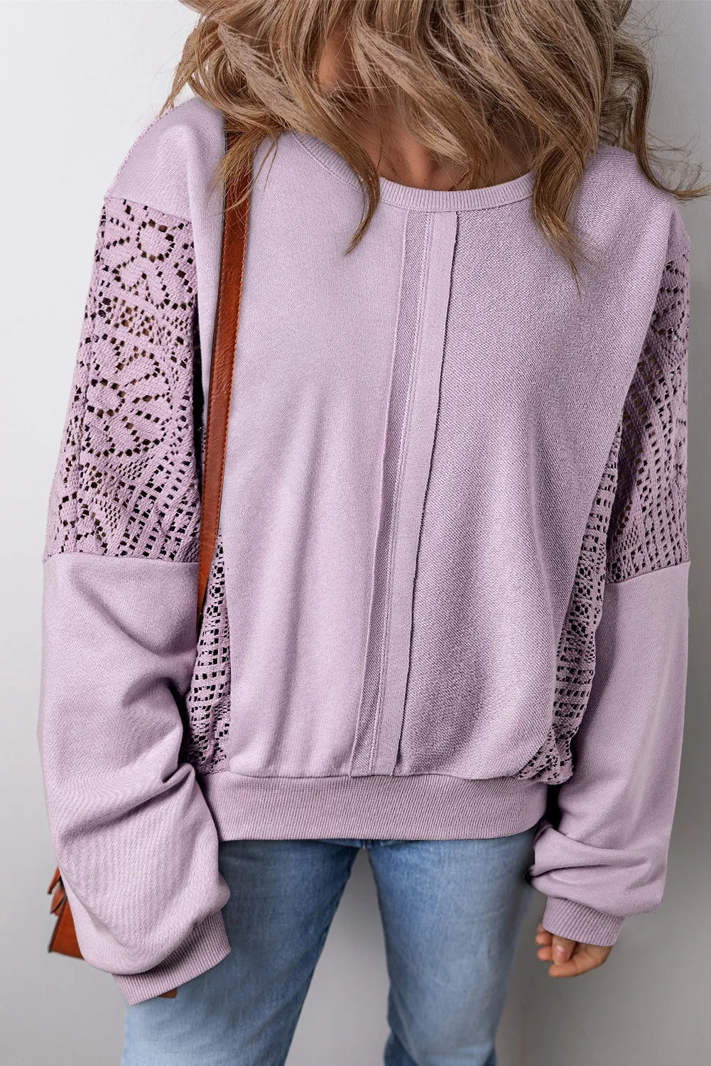 Openwork Long Sleeve Sweatshirt Hoodie with Batwing Sleeves Loose Dramatic