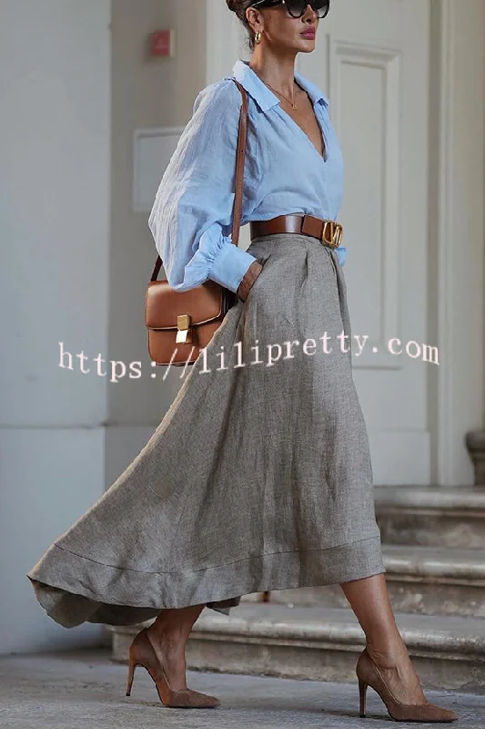 Caught A Vibe Linen Blend Back Elastic Waist Pocketed High Low Maxi Skirt denim skirt fashionable
