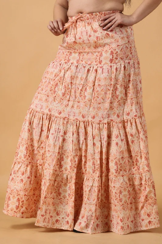 Peach Cotton Flared Skirt with Frills denim skirt fashionable