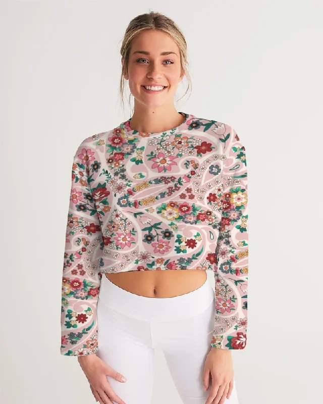 Pink abstract Pretty Sisters Women's All-Over Print Cropped Sweatshirt Hoodie with Longline Fit Extended Stylish